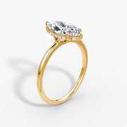 Marquise Cut - Plain Band Hidden Halo - Classic Engagement Ring- 14 K Gold
